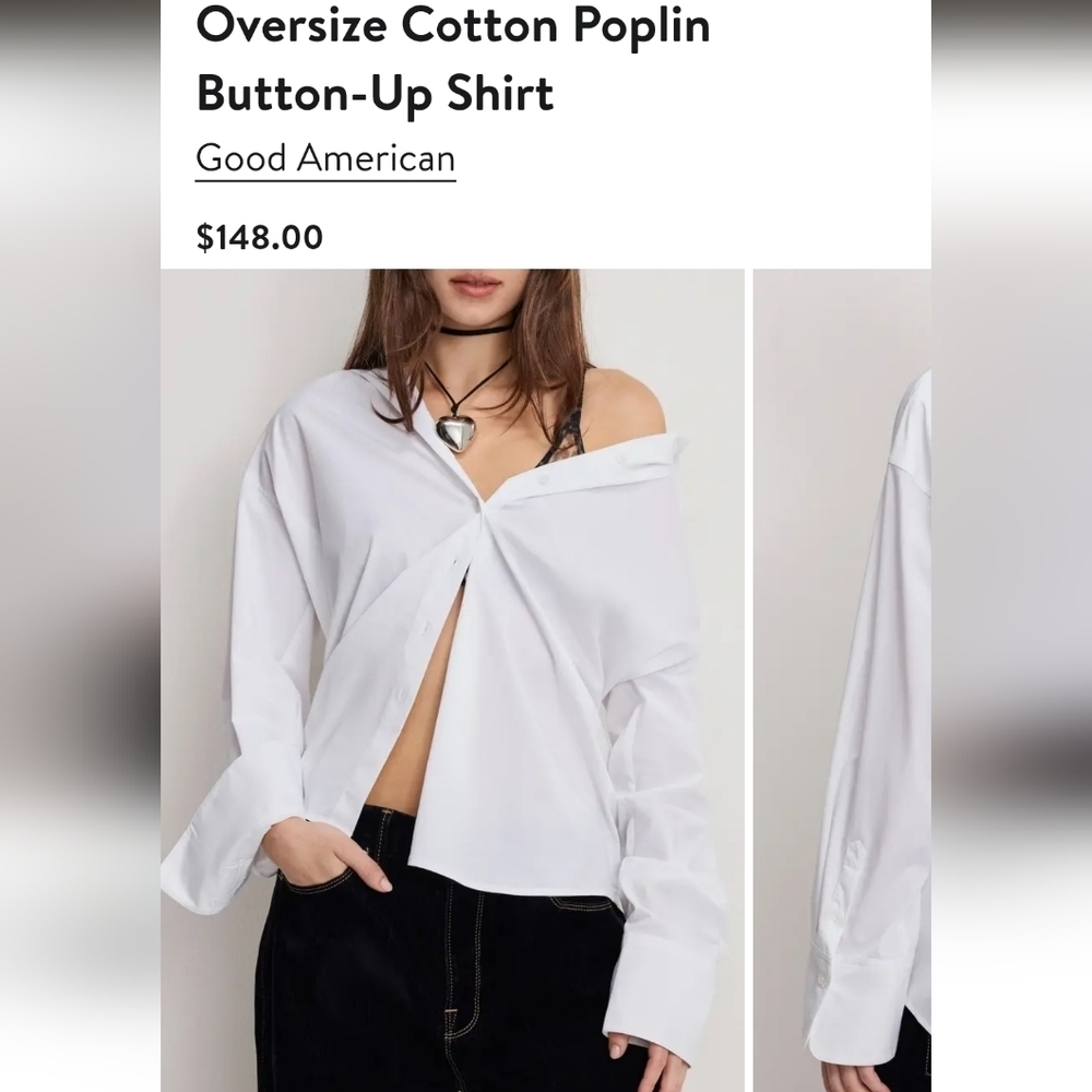 Good American Oversized White Cotton Poplin Button-Up Shirt 3XL